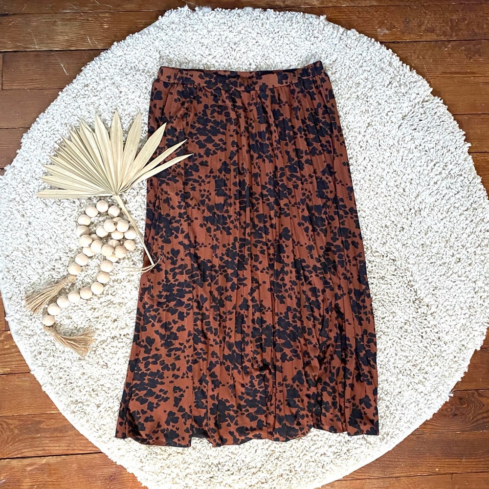 ASOS Cheetah Print Pleated Pull On Midi Skirt